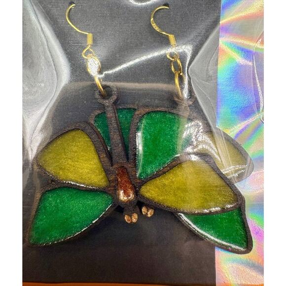 Butterfly Earrings By Registered Cherokee Artist Eric Walters - Wood & Resin - Picture 2 of 4